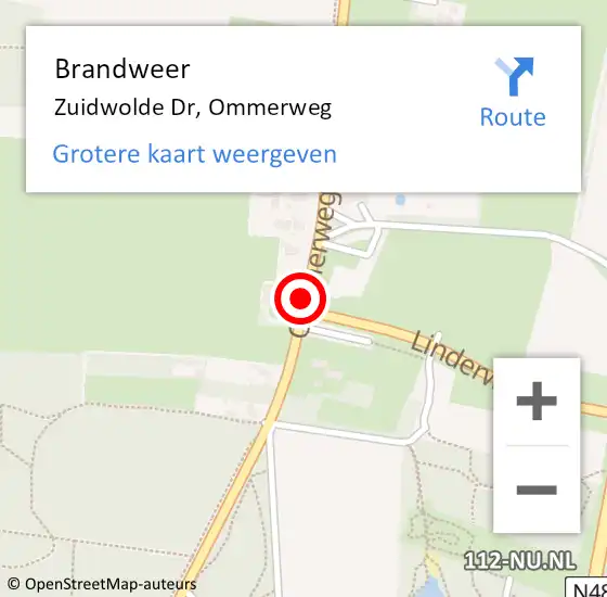 Locatie op kaart van de 112 melding: Brandweer Zuidwolde Dr, Ommerweg op 29 januari 2018 19:01