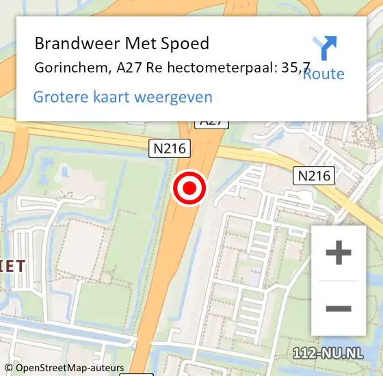 Locatie op kaart van de 112 melding: Brandweer Met Spoed Naar Gorinchem, A27 L hectometerpaal: 36,6 op 29 januari 2018 19:07