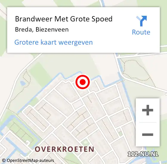 Locatie op kaart van de 112 melding: Brandweer Met Grote Spoed Naar Breda, Biezenveen op 29 januari 2018 21:20