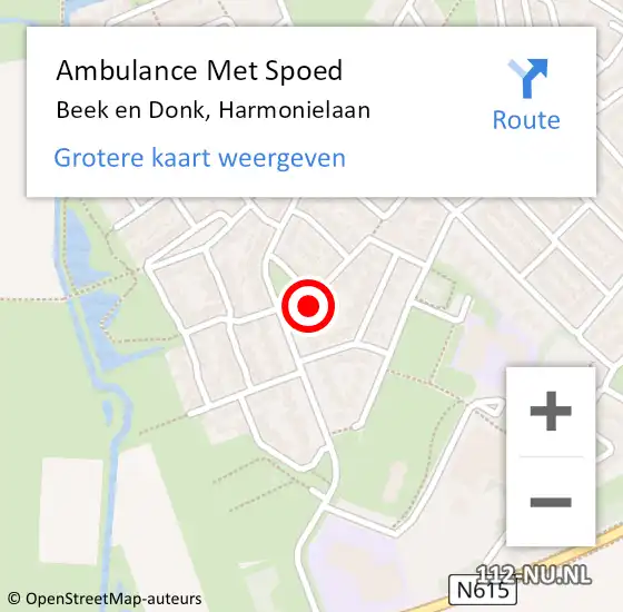 Locatie op kaart van de 112 melding: Ambulance Met Spoed Naar Beek en Donk, Harmonielaan op 29 januari 2018 22:08