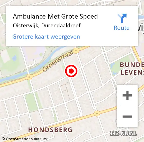 Locatie op kaart van de 112 melding: Ambulance Met Grote Spoed Naar Oisterwijk, Durendaaldreef op 29 januari 2018 23:42