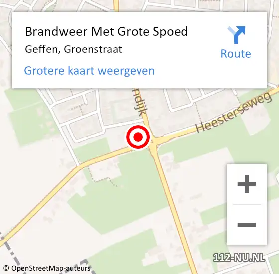 Locatie op kaart van de 112 melding: Brandweer Met Grote Spoed Naar Geffen, Groenstraat op 30 januari 2018 08:23