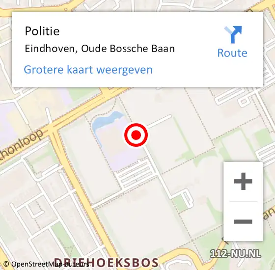Locatie op kaart van de 112 melding: Politie Eindhoven, Oude Bossche Baan op 30 januari 2018 08:26