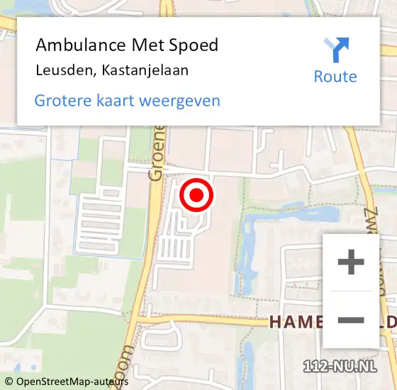 Locatie op kaart van de 112 melding: Ambulance Met Spoed Naar Leusden, Kastanjelaan op 30 januari 2018 08:57