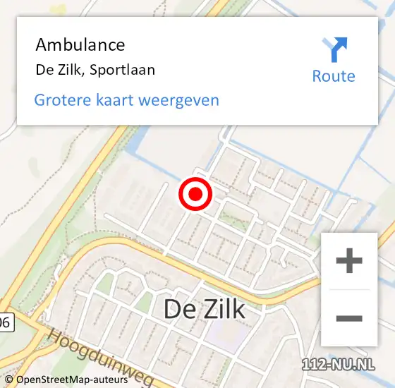 Locatie op kaart van de 112 melding: Ambulance De Zilk, Sportlaan op 30 januari 2018 09:09