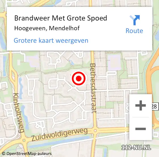 Locatie op kaart van de 112 melding: Brandweer Met Grote Spoed Naar Hoogeveen, Mendelhof op 14 februari 2014 17:30