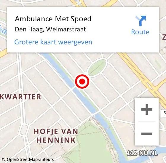 Locatie op kaart van de 112 melding: Ambulance Met Spoed Naar Den Haag, Weimarstraat op 30 januari 2018 11:41