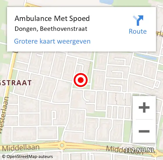 Locatie op kaart van de 112 melding: Ambulance Met Spoed Naar Dongen, Beethovenstraat op 30 januari 2018 11:57