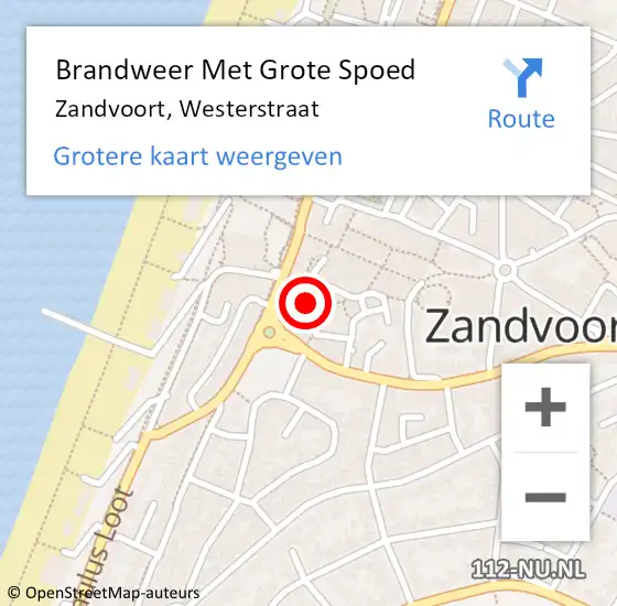 Locatie op kaart van de 112 melding: Brandweer Met Grote Spoed Naar Zandvoort, Westerstraat op 14 februari 2014 17:37