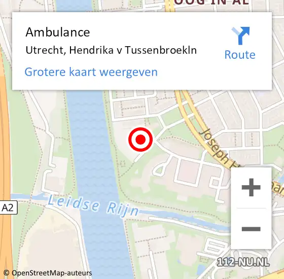 Locatie op kaart van de 112 melding: Ambulance Utrecht, Hendrika v Tussenbroekln op 30 januari 2018 15:25