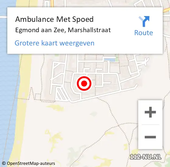 Locatie op kaart van de 112 melding: Ambulance Met Spoed Naar Egmond aan Zee, Marshallstraat op 14 februari 2014 17:57