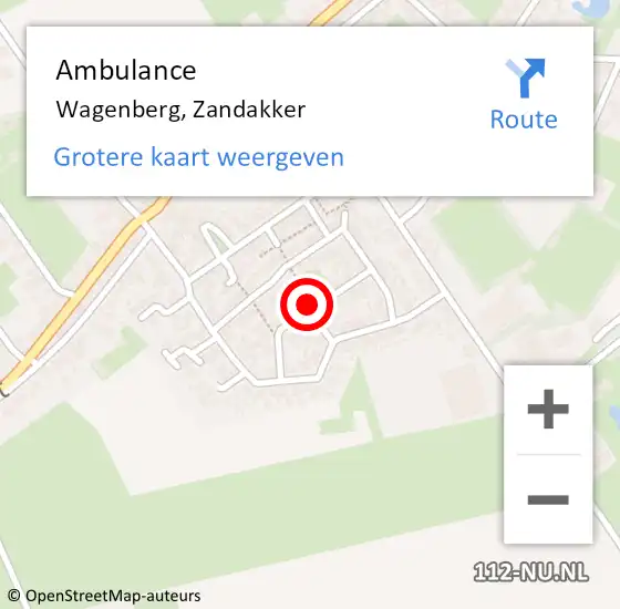 Locatie op kaart van de 112 melding: Ambulance Wagenberg, Zandakker op 30 januari 2018 15:49