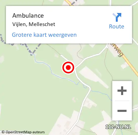 Locatie op kaart van de 112 melding: Ambulance Vijlen, Melleschet op 14 februari 2014 17:59