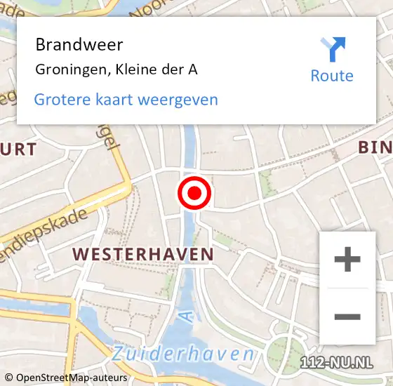 Locatie op kaart van de 112 melding: Brandweer Groningen, Kleine der A op 14 februari 2014 18:00