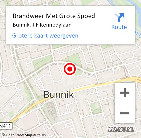 Locatie op kaart van de 112 melding: Brandweer Met Grote Spoed Naar Bunnik, J F Kennedylaan op 14 februari 2014 18:05