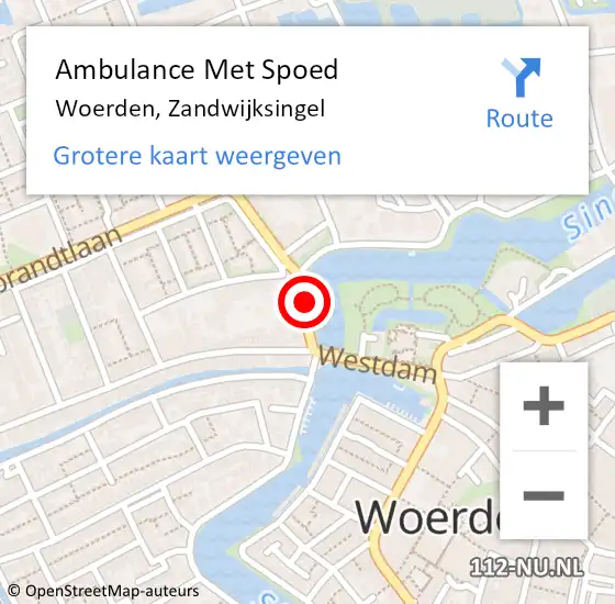 Locatie op kaart van de 112 melding: Ambulance Met Spoed Naar Woerden, Zandwijksingel op 30 januari 2018 19:37