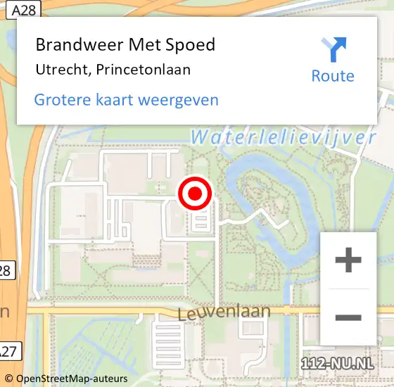 Locatie op kaart van de 112 melding: Brandweer Met Spoed Naar Utrecht, Princetonlaan op 30 januari 2018 20:06