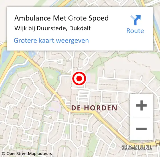 Locatie op kaart van de 112 melding: Ambulance Met Grote Spoed Naar Wijk bij Duurstede, Dukdalf op 30 januari 2018 20:46