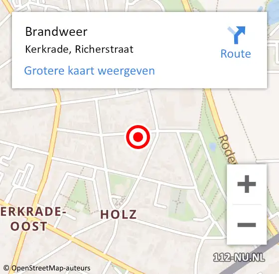 Locatie op kaart van de 112 melding: Brandweer Kerkrade, Richerstraat op 30 januari 2018 20:54