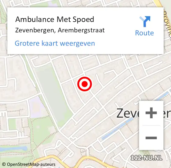 Locatie op kaart van de 112 melding: Ambulance Met Spoed Naar Zevenbergen, Arembergstraat op 30 januari 2018 21:49