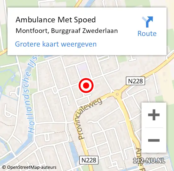 Locatie op kaart van de 112 melding: Ambulance Met Spoed Naar Montfoort, Burggraaf Zwederlaan op 30 januari 2018 22:20