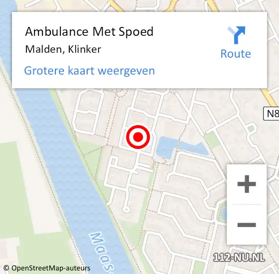 Locatie op kaart van de 112 melding: Ambulance Met Spoed Naar Malden, Klinker op 31 januari 2018 00:13