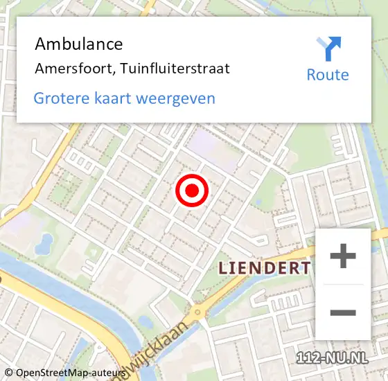 Locatie op kaart van de 112 melding: Ambulance Amersfoort, Tuinfluiterstraat op 14 februari 2014 18:37