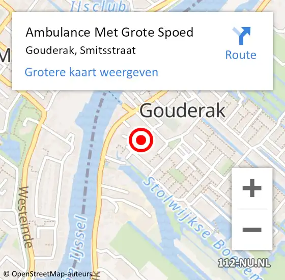 Locatie op kaart van de 112 melding: Ambulance Met Grote Spoed Naar Gouderak, Smitsstraat op 31 januari 2018 03:23