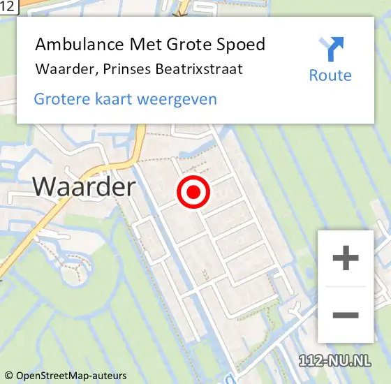 Locatie op kaart van de 112 melding: Ambulance Met Grote Spoed Naar Waarder, Prinses Beatrixstraat op 31 januari 2018 03:37