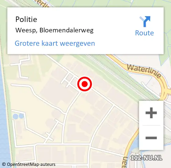 Locatie op kaart van de 112 melding: Politie Weesp, Bloemendalerweg op 31 januari 2018 04:10