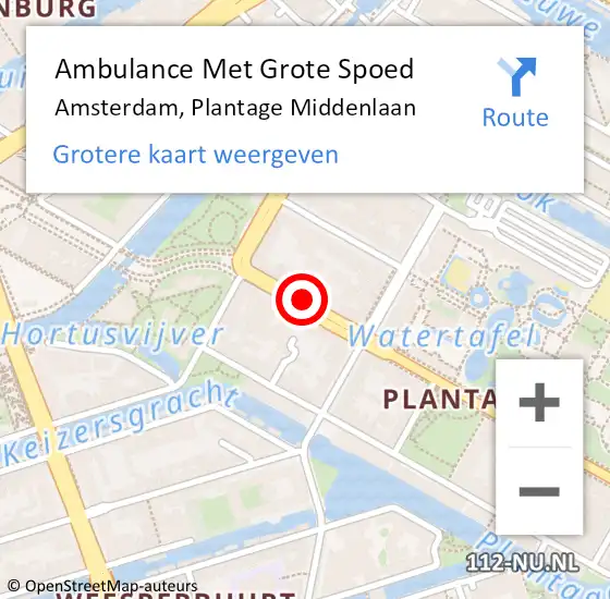 Locatie op kaart van de 112 melding: Ambulance Met Grote Spoed Naar Amsterdam, Plantage Middenlaan op 31 januari 2018 04:32