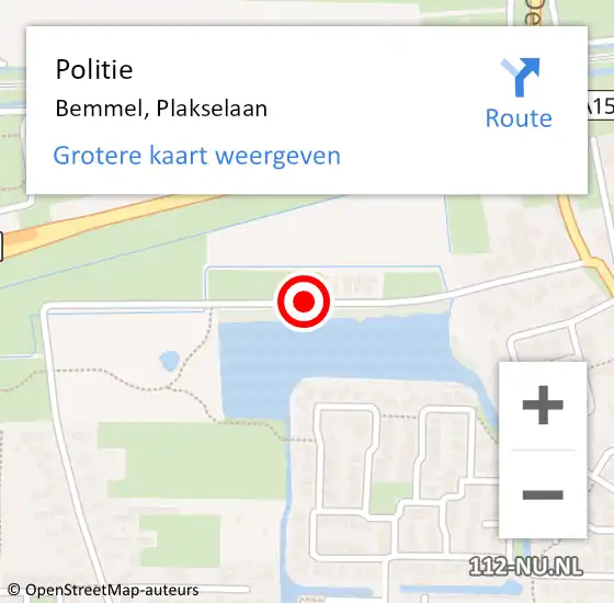 Locatie op kaart van de 112 melding: Politie Bemmel, Plakselaan op 31 januari 2018 08:41