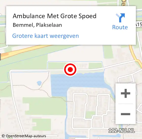 Locatie op kaart van de 112 melding: Ambulance Met Grote Spoed Naar Bemmel, Plakselaan op 31 januari 2018 08:43