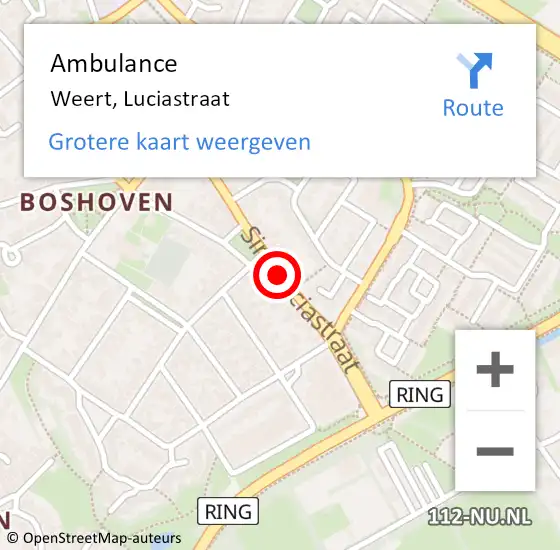 Locatie op kaart van de 112 melding: Ambulance Weert, Luciastraat op 31 januari 2018 09:00