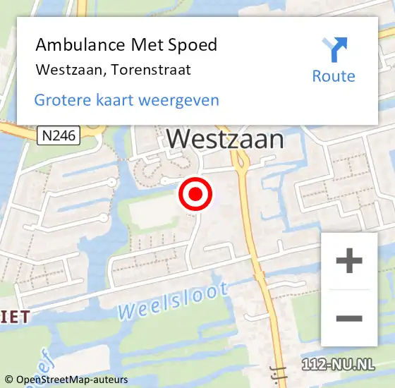 Locatie op kaart van de 112 melding: Ambulance Met Spoed Naar Westzaan, Torenstraat op 31 januari 2018 09:18