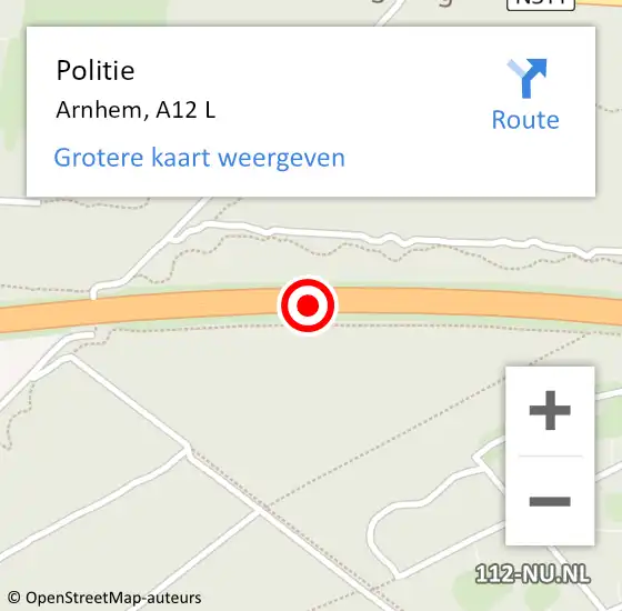 Locatie op kaart van de 112 melding: Politie Arnhem, A12 L op 31 januari 2018 10:54