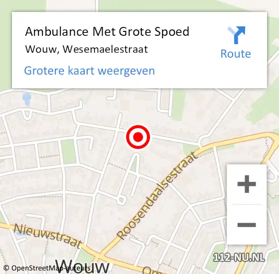 Locatie op kaart van de 112 melding: Ambulance Met Grote Spoed Naar Wouw, Wesemaelestraat op 31 januari 2018 11:24