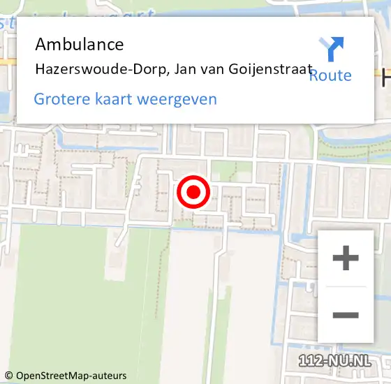 Locatie op kaart van de 112 melding: Ambulance Hazerswoude-Dorp, Jan van Goijenstraat op 31 januari 2018 11:46