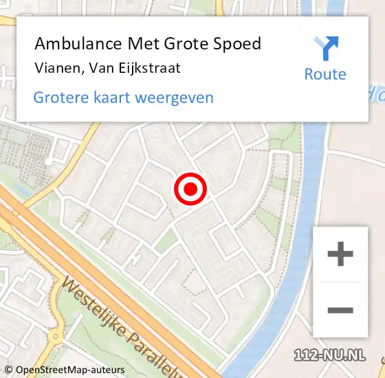 Locatie op kaart van de 112 melding: Ambulance Met Grote Spoed Naar Vianen, Van Eijkstraat op 31 januari 2018 12:21