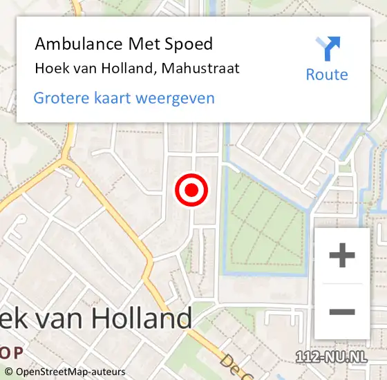 Locatie op kaart van de 112 melding: Ambulance Met Spoed Naar Hoek van Holland, Mahustraat op 31 januari 2018 12:43