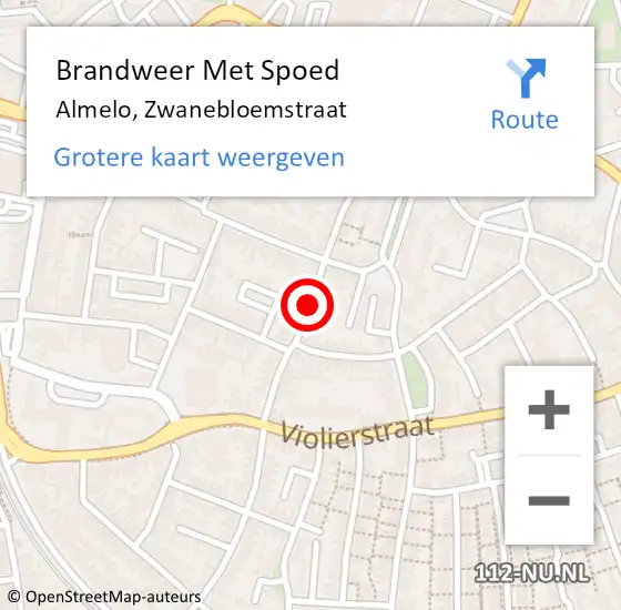 Locatie op kaart van de 112 melding: Brandweer Met Spoed Naar Almelo, Zwanebloemstraat op 31 januari 2018 14:31