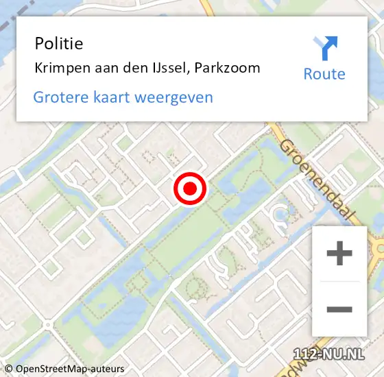 Locatie op kaart van de 112 melding: Politie Krimpen aan den IJssel, Parkzoom op 14 februari 2014 20:03