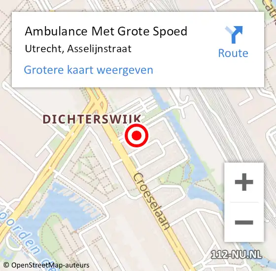 Locatie op kaart van de 112 melding: Ambulance Met Grote Spoed Naar Utrecht, Asselijnstraat op 31 januari 2018 19:12
