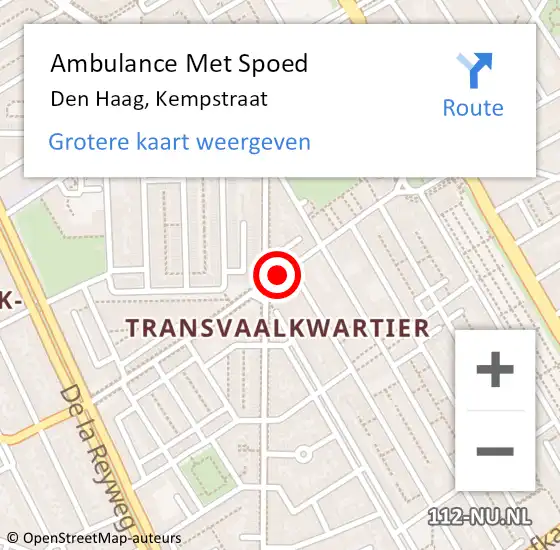 Locatie op kaart van de 112 melding: Ambulance Met Spoed Naar Den Haag, Kempstraat op 31 januari 2018 19:23