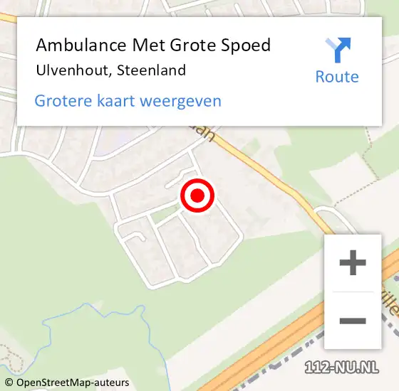 Locatie op kaart van de 112 melding: Ambulance Met Grote Spoed Naar Ulvenhout, Steenland op 31 januari 2018 21:05