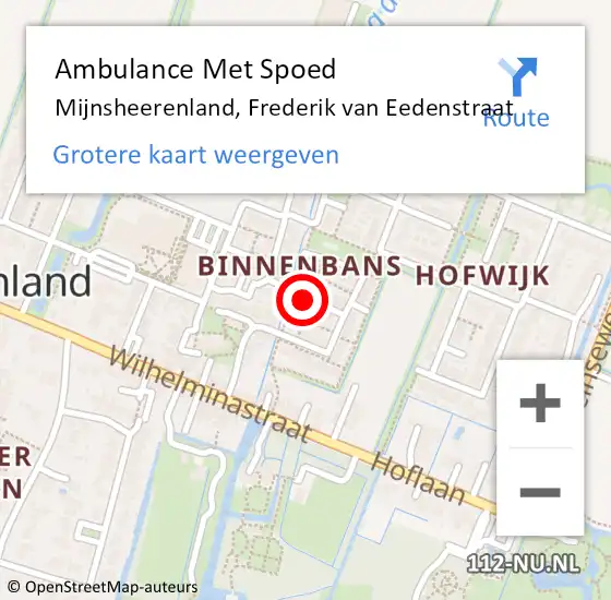 Locatie op kaart van de 112 melding: Ambulance Met Spoed Naar Mijnsheerenland, Frederik van Eedenstraat op 1 februari 2018 00:27
