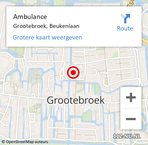 Locatie op kaart van de 112 melding: Ambulance Grootebroek, Beukenlaan op 1 februari 2018 00:30