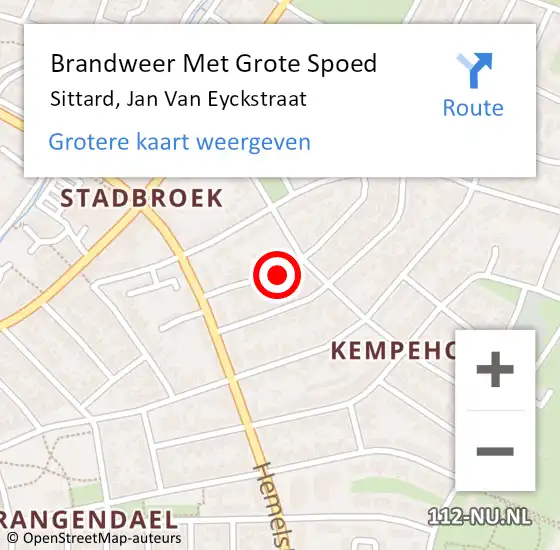 Locatie op kaart van de 112 melding: Brandweer Met Grote Spoed Naar Sittard, Jan Van Eyckstraat op 1 februari 2018 02:45