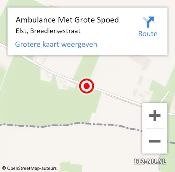 Locatie op kaart van de 112 melding: Ambulance Met Grote Spoed Naar Elst, Breedlersestraat op 1 februari 2018 06:42