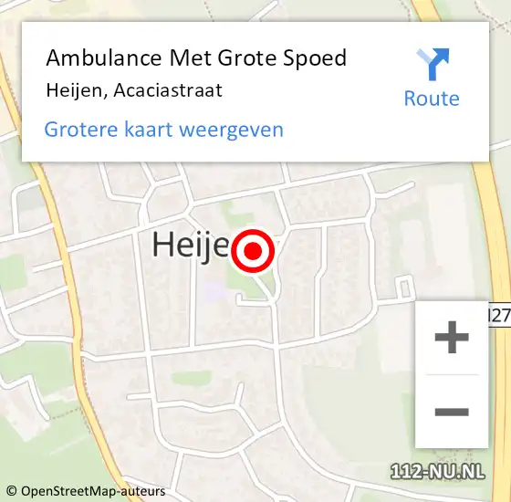 Locatie op kaart van de 112 melding: Ambulance Met Grote Spoed Naar Heijen, Acaciastraat op 1 februari 2018 06:49